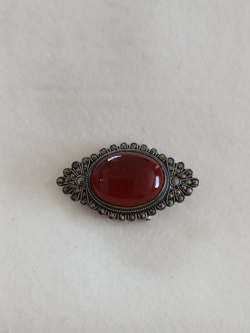 Vintage Red Cabachon Sterling  Silver 925 Spacer For Beaded Bracelet Or Necklace
